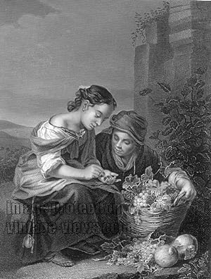 1850s Steel Engraving - Antique Print CHILDREN COUNTING MONEY Engraved by: A.H. PAYNE , after a d...