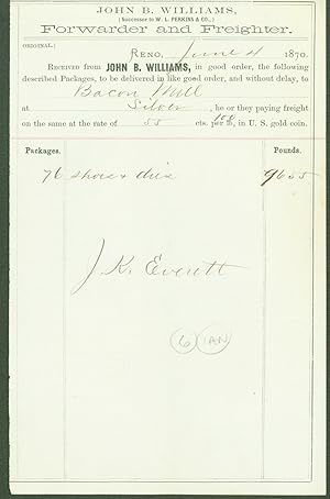 Seller image for John B. Williams (suceessor to W. L. Perkins & Co. ) Forwrader and Frieghter (billhead) for sale by Eureka Books