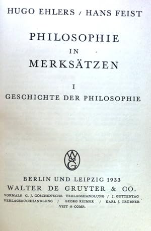 Imagen del vendedor de Geschichte der Philosophie Philosophie in Merkstzen; Teil: 1., a la venta por books4less (Versandantiquariat Petra Gros GmbH & Co. KG)