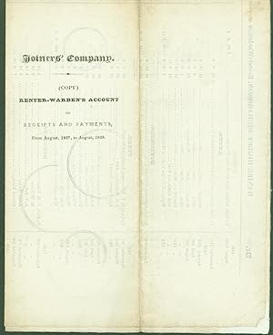 Joiners' Company (copy) Renter-Warden's Account of Receipts and Payments, from August, 1837 to Au...