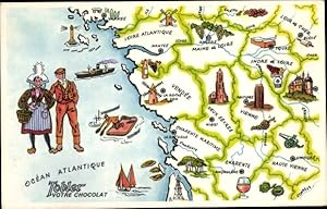 Landkarten Ansichtskarte / Postkarte Frankreich, Reklame, Chocolat Tobler, Trachten, Charente, Ve...