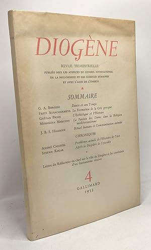 Diogène N°4 -1953 - revue trimestrielle --- Borgese Schachermeyr Picon Marconi Haldane Chastel Kolar