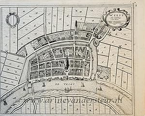 [Cartography, antique print, etching] Map of Weesp, oude kaart Weesp, published ca. 1657.