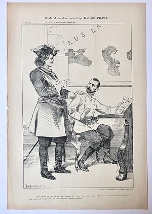 [Original lithograph/lithografie by Johan Braakensiek] Rusland na den moord op Minister Plehwe, 7...