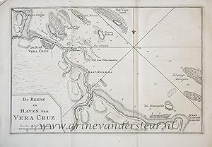 [Antique print, cartography] De Reede en Haven (harbour) van Vera Cruz (Mexico), published 1765.