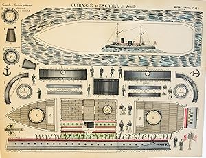 [Antique print, bouwplaat, printed paper model] Cuirasse' d'Escadre, published ante 1887.