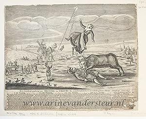 [Antique print, engraving, satirical print] The cruelty of the bull / De Wreedheid van de stier, ...