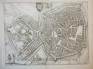 [Antique print, cartography] Arras, published ca. 1610.