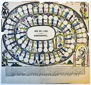 [Antique game, board game, colored woodcut] Goose game, ganzenbord, published ca. 1827-1894.