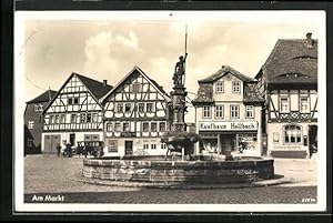 Ansichtskarte Vacha /Rhön, Am Marktbrunnen, Kaufhaus Hellbach, Gasthaus und Fleischerei