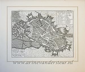 [Cartography, antique print, etching] Map of Lille [Ryssel, Rijsel], published 1738.