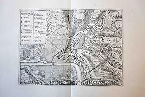 [Antique print, etching] Map of bombing and capture of Huy (Spanish Succession War), published 1729.