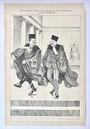 [Original lithograph/lithografie by Johan Braakensiek] Het verleenen van den Doctors-graad aan ke...