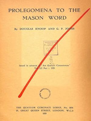 Seller image for Prolegomena to the Mason World for sale by WeBuyBooks