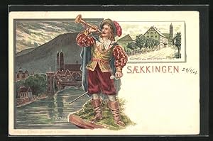 Bild des Verkufers fr Lithographie Sckingen, Gasthof zum Schtzen, Trompetenspieler zum Verkauf von Bartko-Reher