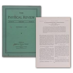 Bild des Verkufers fr The Quantum-Mechanical Basis of Statistical Mechanics. SS. 1146-1164. In: Physical Review. Vol. 56, No. 11. zum Verkauf von Antiquariat Gerhard Gruber