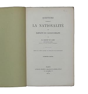 Image du vendeur pour Questions concernant la nationalit des habitants de l'Alsace-Lorraine. mis en vente par Librairie La Jument Verte