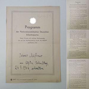 Bild des Verkufers fr Programm der National-Sozialistischen Deutschen Arbeiter-Partei. nebst Hinweis auf wichtige Reichsgesetze, die seit der Machtergreifung durch die NSDAP erschienen sind Dieses Heft wird von uns nur zur staatsbrgerlichen Aufklrung und zur Abwehr verfassungswidriger Bestrebungen angeboten (86 StGB) zum Verkauf von Galerie fr gegenstndliche Kunst