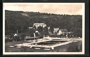 Ansichtskarte Bilin / Bilina- Sauerbrunn, Badeanstalt mit Umgebung