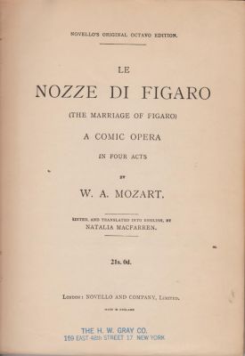 Immagine del venditore per Le Nozze di Figaro (the Marriage of Figaro) A Comic Opera in four acts venduto da Robinson Street Books, IOBA