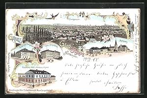 Lithographie Georgswalde, Marktplatz, Cafe, Weinhaus Kunert, Gasthaus zum Stadtgericht, Panorama