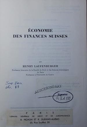 Seller image for Economie des finances suisses. for sale by Antiquariat Bookfarm