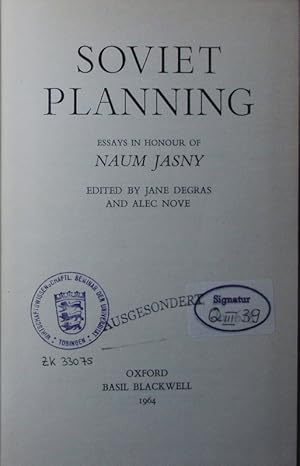 Seller image for Soviet planning. essays in honor of Naum Jasny. for sale by Antiquariat Bookfarm