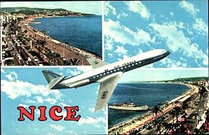 Ansichtskarte / Postkarte Nice Nizza Alpes Maritimes, Stadtansicht, Französisches Passagierflugze...