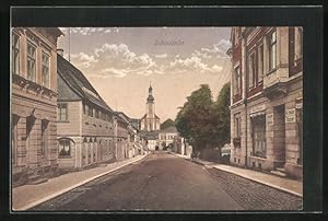 Ansichtskarte Schönlinde / Krasna Lipa, Kreibtizer Strasse mit Blick auf Kirche