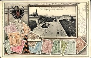 Briefmarken Ansichtskarte / Postkarte Wien I. Innere Stadt, Franzensring, Parlament, K. k. Hofbur...