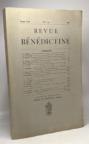 Revue bénidictine - TOME LXI N° 1-4 1951