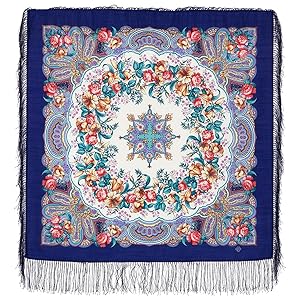 Seller image for Pavlovo Posad Shawl - Russian dance, blue. Silk fringe, 89 * 89 cm for sale by Ruslania