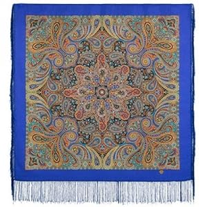 Seller image for Pavlovo Posad Shawl - City Girl, blue. Silk fringe, 89 * 89 cm for sale by Ruslania