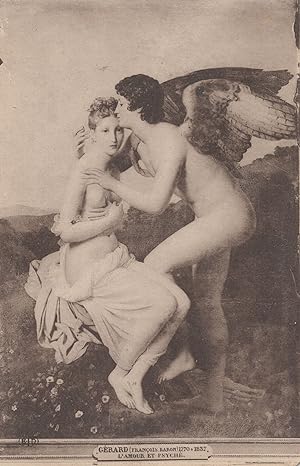 Gerard L'Amour Et Psyche Angels Lovers Antique Painting Postcard