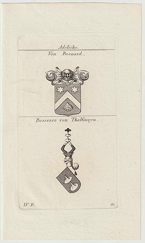 Immagine del venditore per Adeliche: Von Besnard / Besserer von Thalfingen. Original-Kupferstich mit 2 Wappen. venduto da Antiquariat Dennis R. Plummer