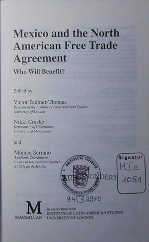 Bild des Verkufers fr Mexico and the North American free trade agreement. who will benefit?. zum Verkauf von Antiquariat Bookfarm