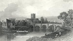 Southwest View of the City of Hereford on the River Wye Antique print