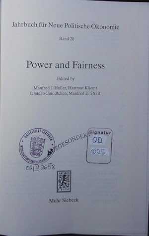 Imagen del vendedor de Power and fairness. [. material . from a conference on "Power and Fairness" . held at Bad Segeberg in September 2000]. a la venta por Antiquariat Bookfarm