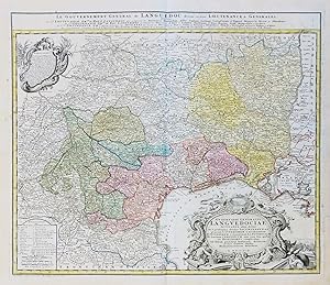 Immagine del venditore per Gubernatio Generalis Languedociae Occitania olim dictae. / Le Gouvernement General de Languedoc" - Languedoc-Roussillon Toulouse Montpellier Narbonne Perpignan carte Homann venduto da Antiquariat Steffen Vlkel GmbH