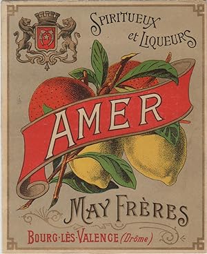 "AMER MAY FRÈRES BOURG-LES-VALENCE" Etiquette-chromo originale (entre 1890 et 1900)