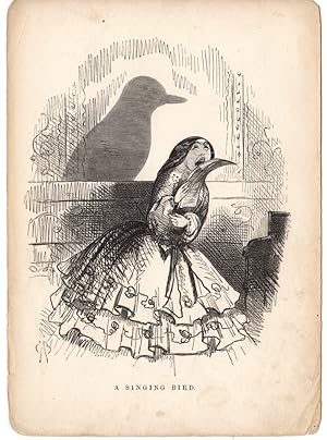 SINGING BIRD,the cariacatures of Charles Henry Bennett shadow drawing 1850 art print