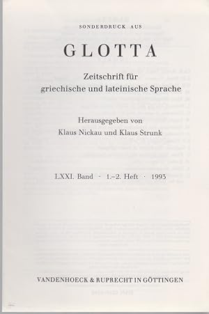 Bild des Verkufers fr La forma ionica vothein (su Esichio B 1364 Latte). [Da: Glotta, 71. Bd., 1.-2. Heft, 1993]. zum Verkauf von Fundus-Online GbR Borkert Schwarz Zerfa