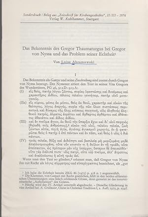 Immagine del venditore per Das Bekenntnis des Gregor Thaumaturgus bei Gregor von Nyssa und das Problem seiner Echtheit. [Aus: Zeitschrift fr Kirchengeschichte, Bd. 87, Heft 2/3, 1976]. venduto da Fundus-Online GbR Borkert Schwarz Zerfa