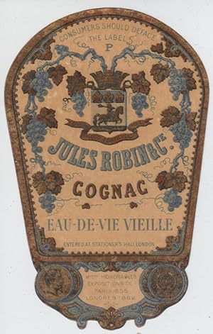 "EAU-DE-VIE VIEILLE JULES ROBIN & C° COGNAC" Etiquette-chromo originale (1862)