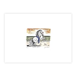 Giorgio De Chirico - Il cavallino bianco, 1971 Seconda Versione Drappo Blu