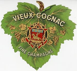 "VIEUX COGNAC FINE CHAMPAGNE" Etiquette-chromo originale (entre 1890 et 1900)