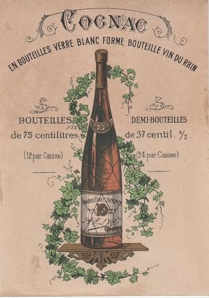 "COGNAC en bouteilles verre blanc" Etiquette-chromo originale (entre 1890 et 1900)