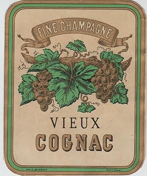 "FINE CHAMPAGNE VIEUX COGNAC" Etiquette-chromo originale (entre 1890 et 1900)