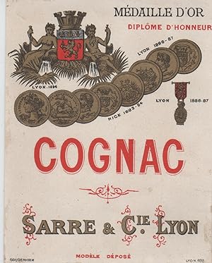 "COGNAC SARRE & Cie LYON" Etiquette-chromo originale (entre 1890 et 1900)