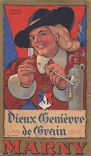 "VIEUX GENIÈVRE DE GRAIN MARNY" Etiquette-chromo originale (entre 1880 et 1900)